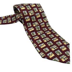 Men's Silk Tie Fabris Venezia  Made in Italy -Square Themed Farm View 58L 3 3/4W